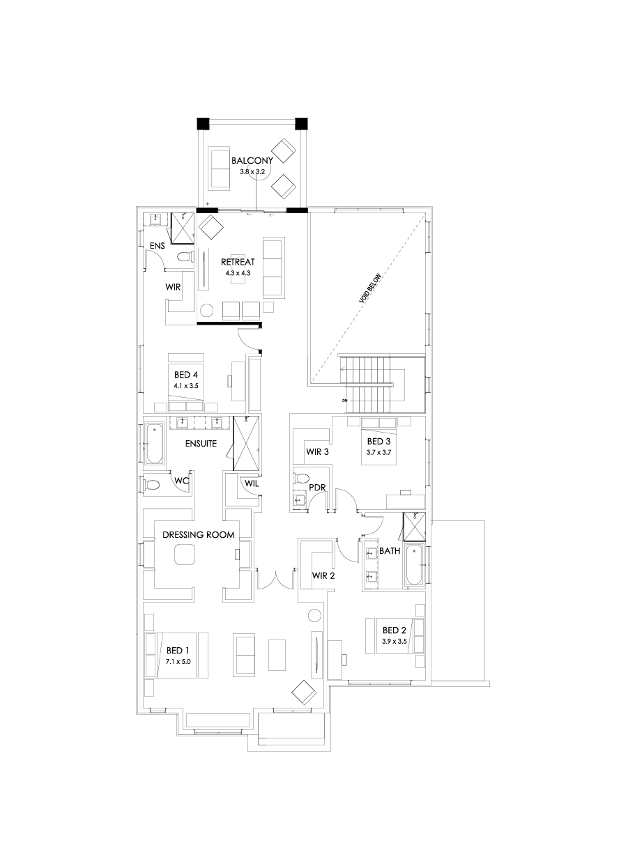 52 First Floor Floorplan (Rear balcony - Flipped)