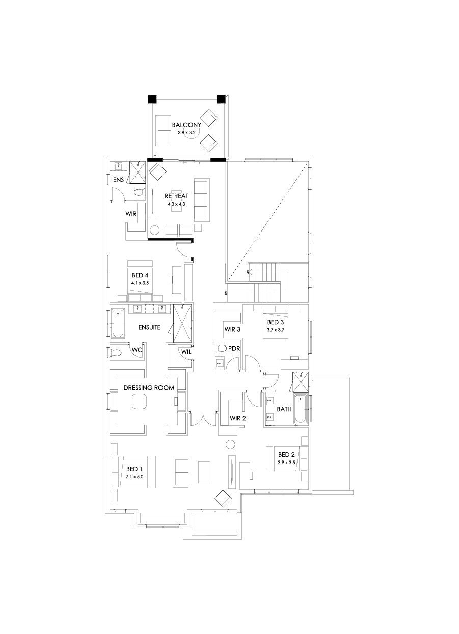 52 First Floor Floorplan (Rear balcony - Flipped)