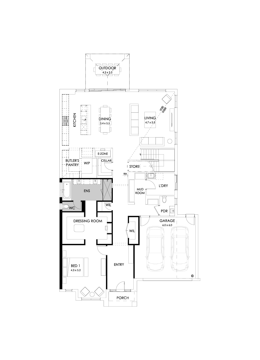 52 Ground Floor Floorplan (Alternate bed 1 - Flipped)