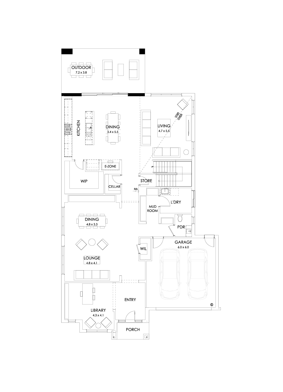 52 Ground Floor Floorplan (Alternate grand outdoor living - Flipped)