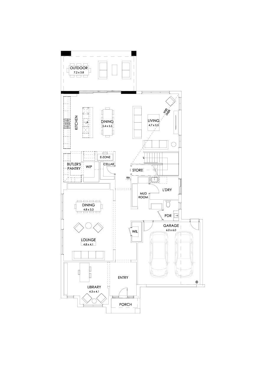 52 Ground Floor Floorplan (Alternate grand outdoor living - Flipped)