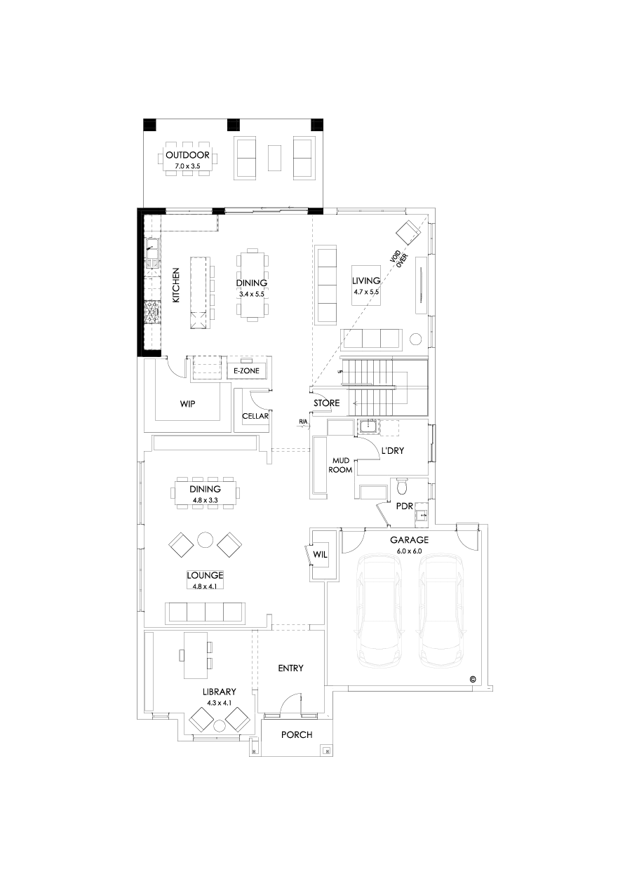 52 Ground Floor Floorplan (Alternate kitchen L-shape - Flipped)
