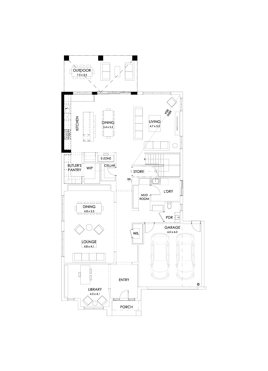 52 Ground Floor Floorplan (Alternate kitchen L-shape - Flipped)
