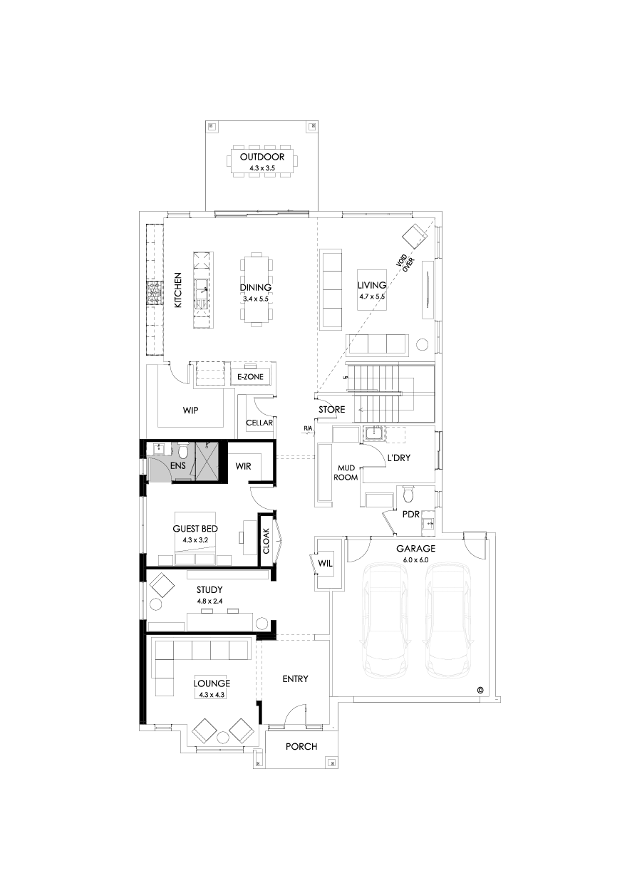 52 Ground Floor Floorplan (Guest bedroom - Flipped)