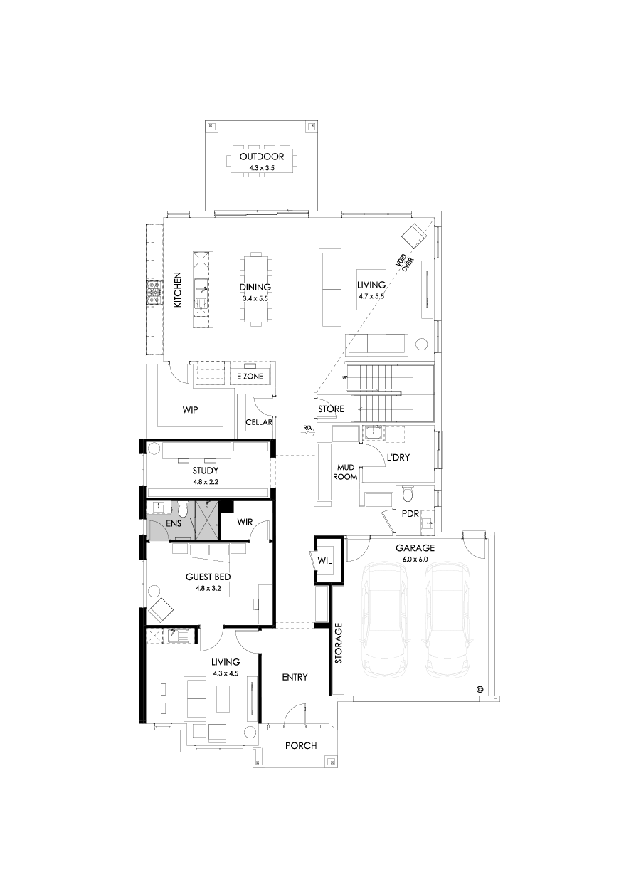 52 Ground Floor Floorplan (Guest wing - Flipped)