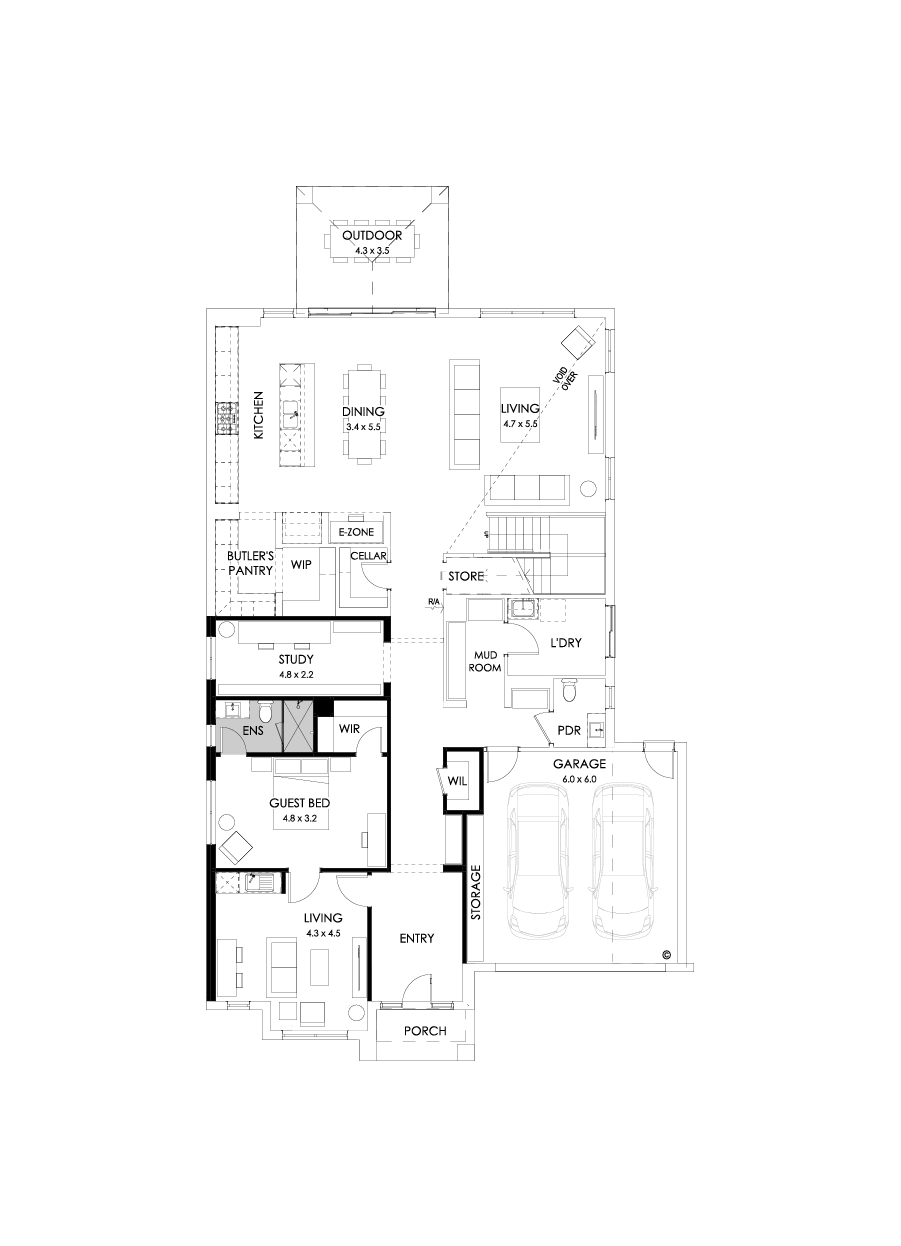 52 Ground Floor Floorplan (Guest wing - Flipped)