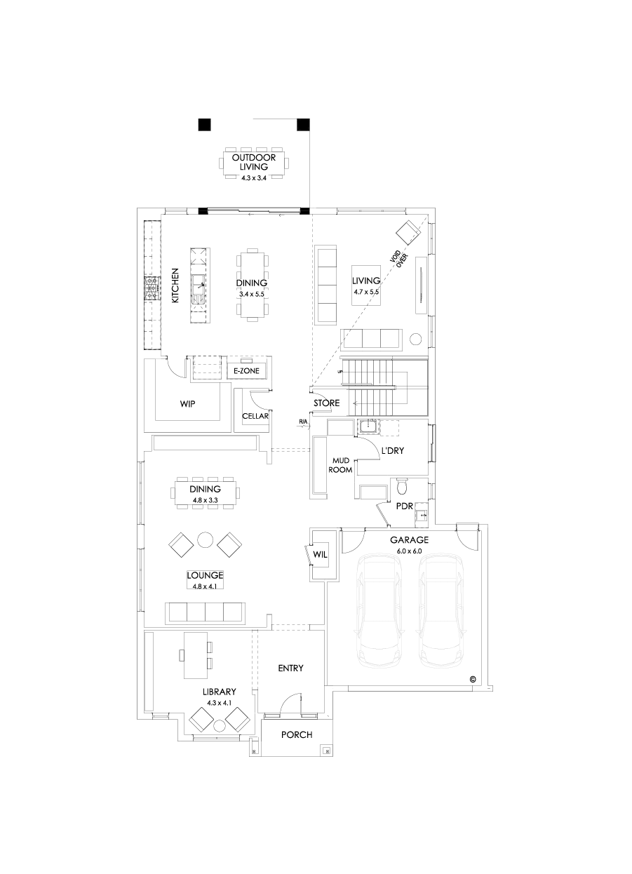52 Ground Floor Floorplan (Rear balcony - Flipped)