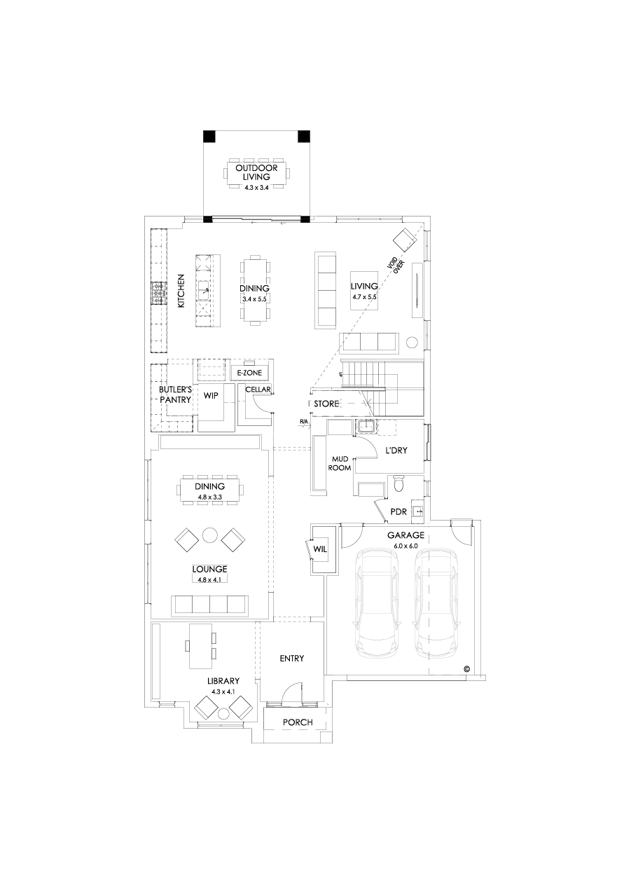 52 Ground Floor Floorplan (Rear balcony - Flipped)
