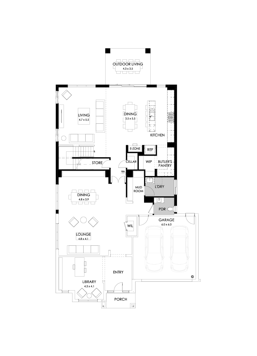 52 Ground Floor Floorplan (Rear flip with butler's pantry - Flipped)