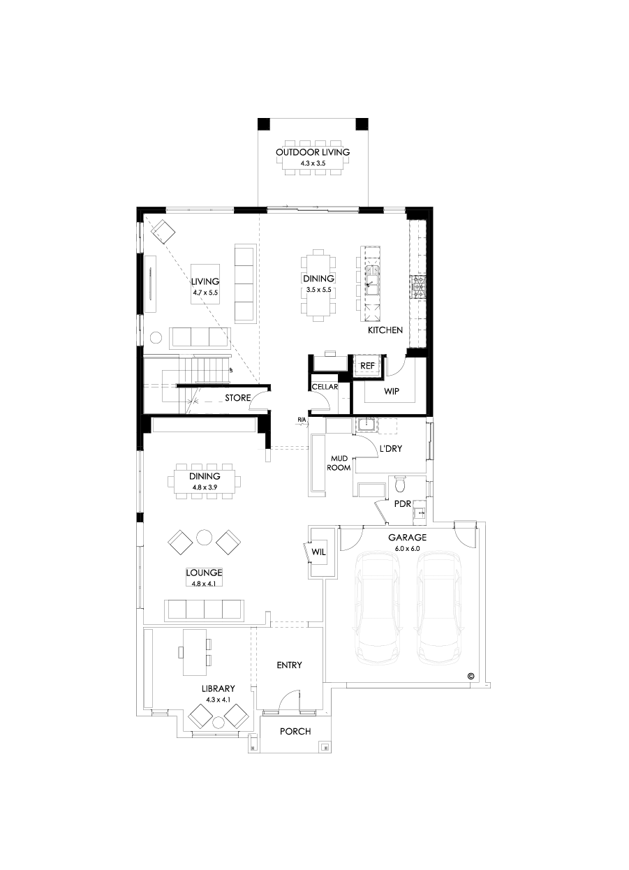 52 Ground Floor Floorplan (Rear flip - Flipped)