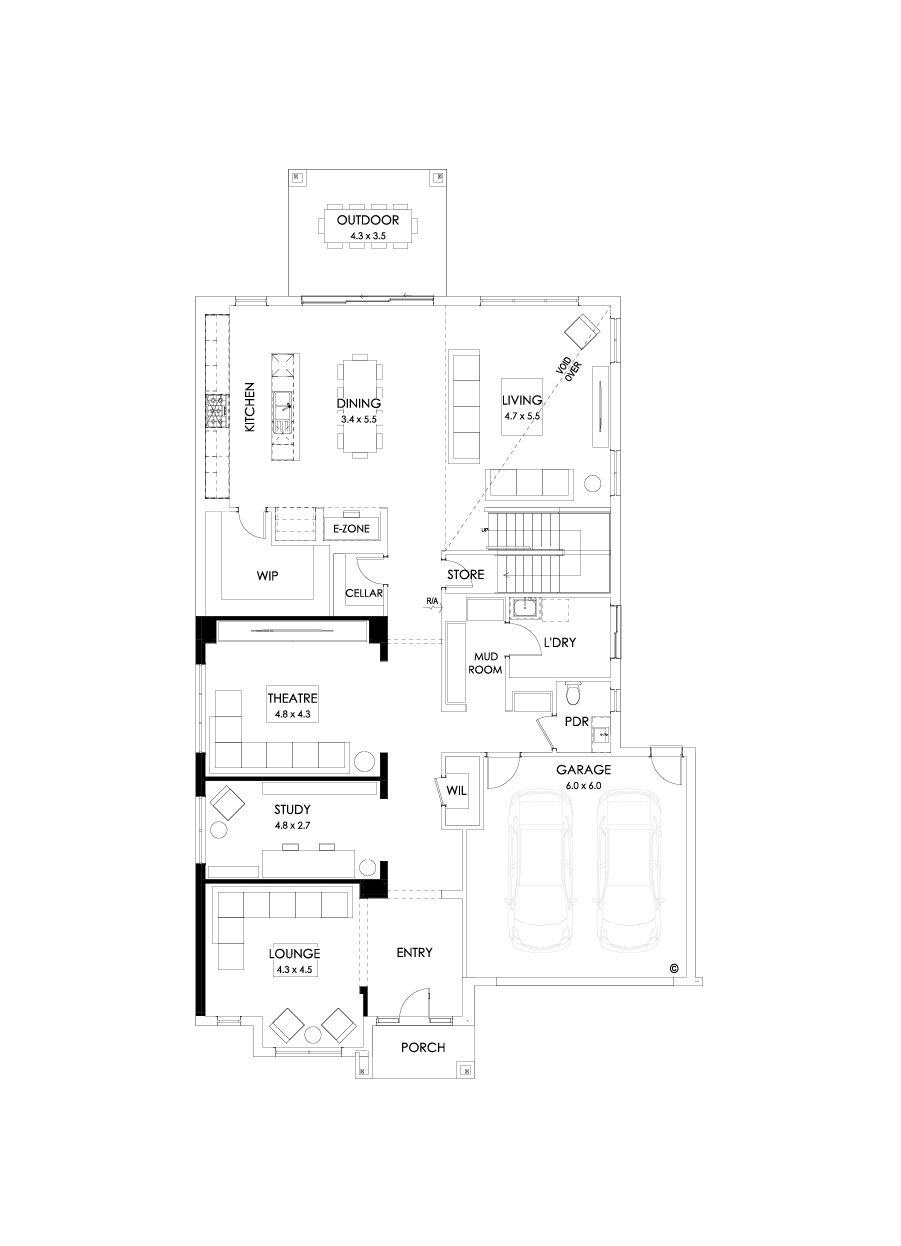 52 Ground Floor Floorplan (Theatre - Flipped)