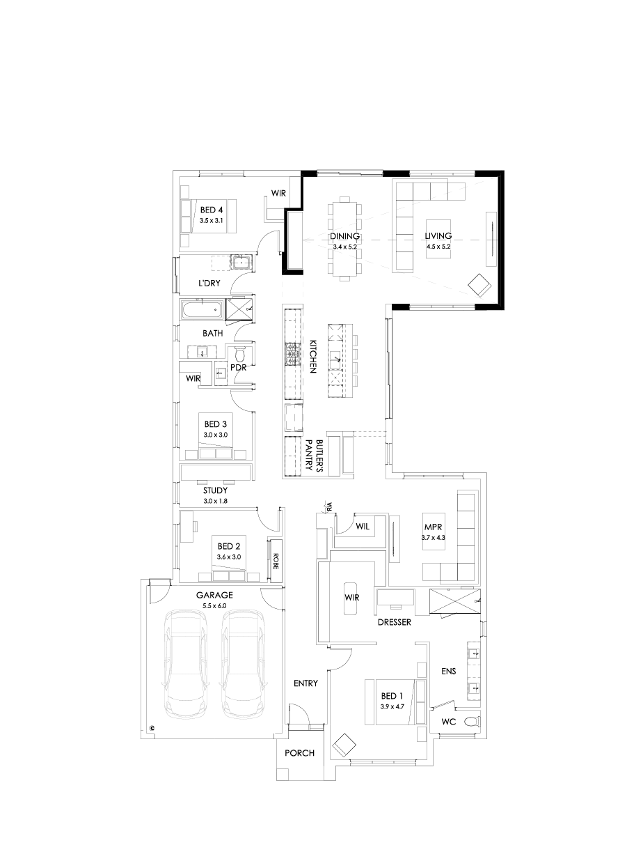 31  Floor Floorplan (Raked ceiling 10.5 deg to larger living)
