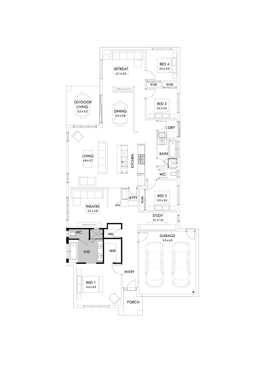 29  Floor Floorplan (Bath to ensuite - Flipped)