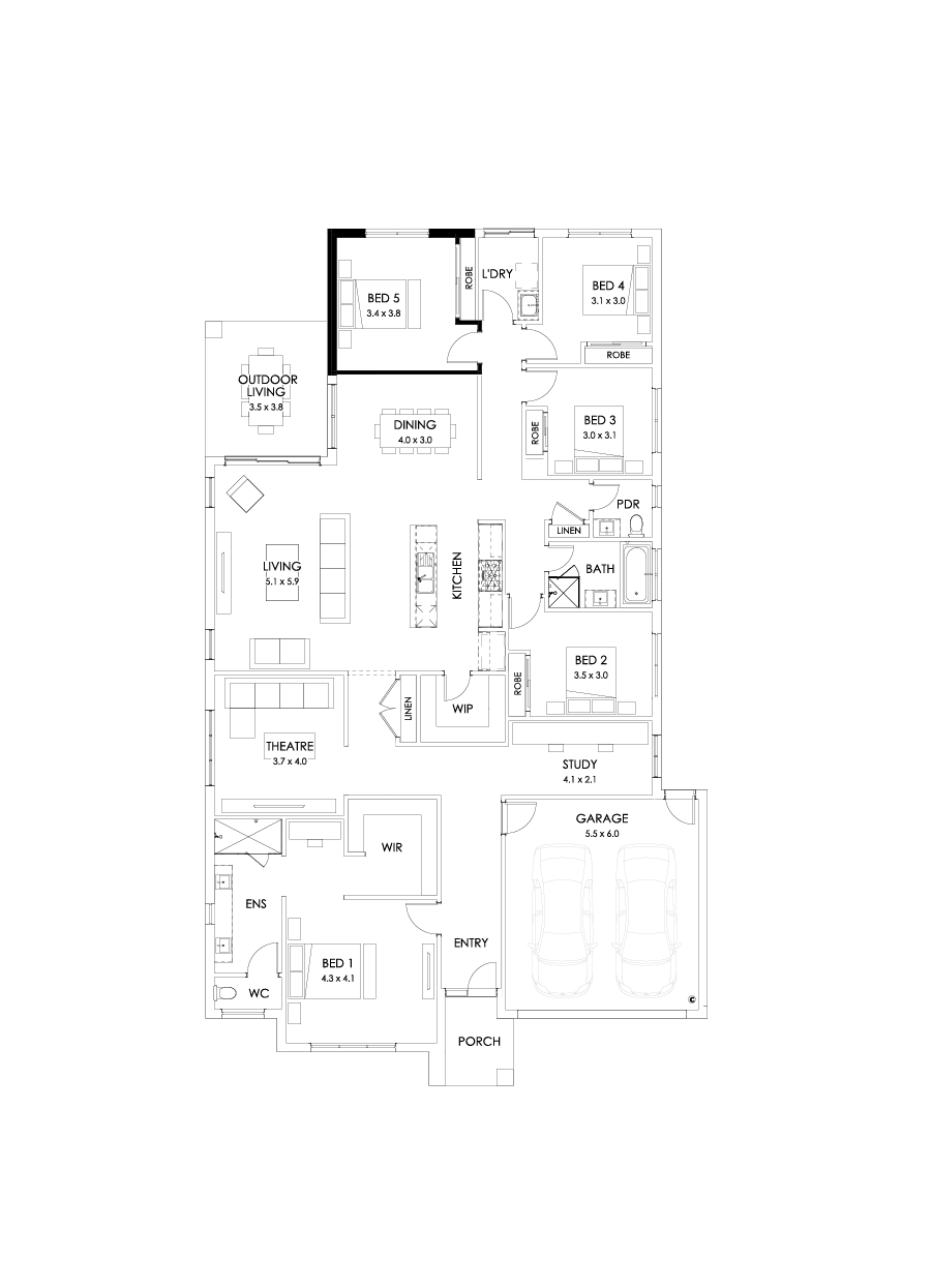 32  Floor Floorplan (5th bedroom - Flipped)