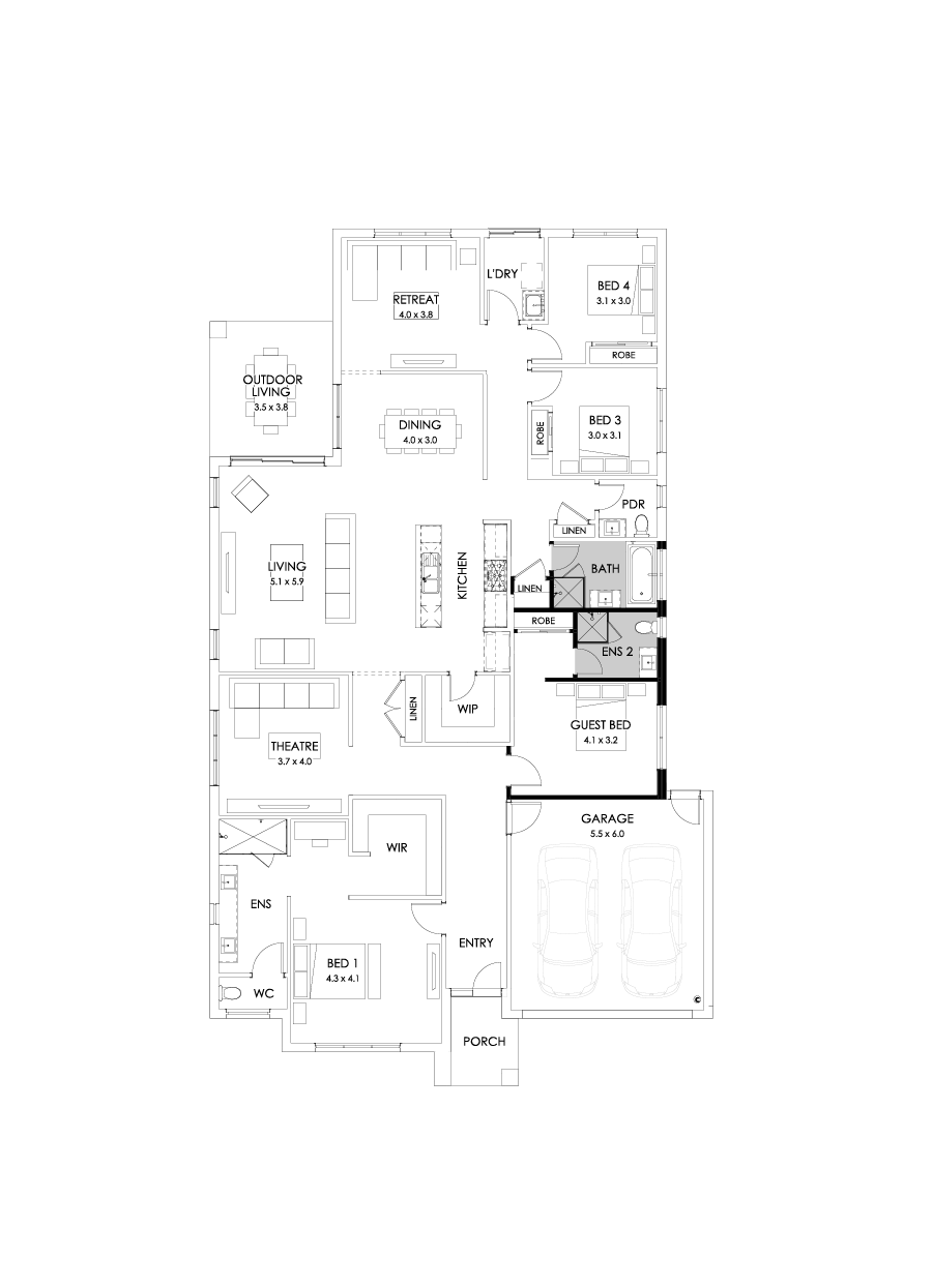 32  Floor Floorplan (Additional ensuite - Flipped)