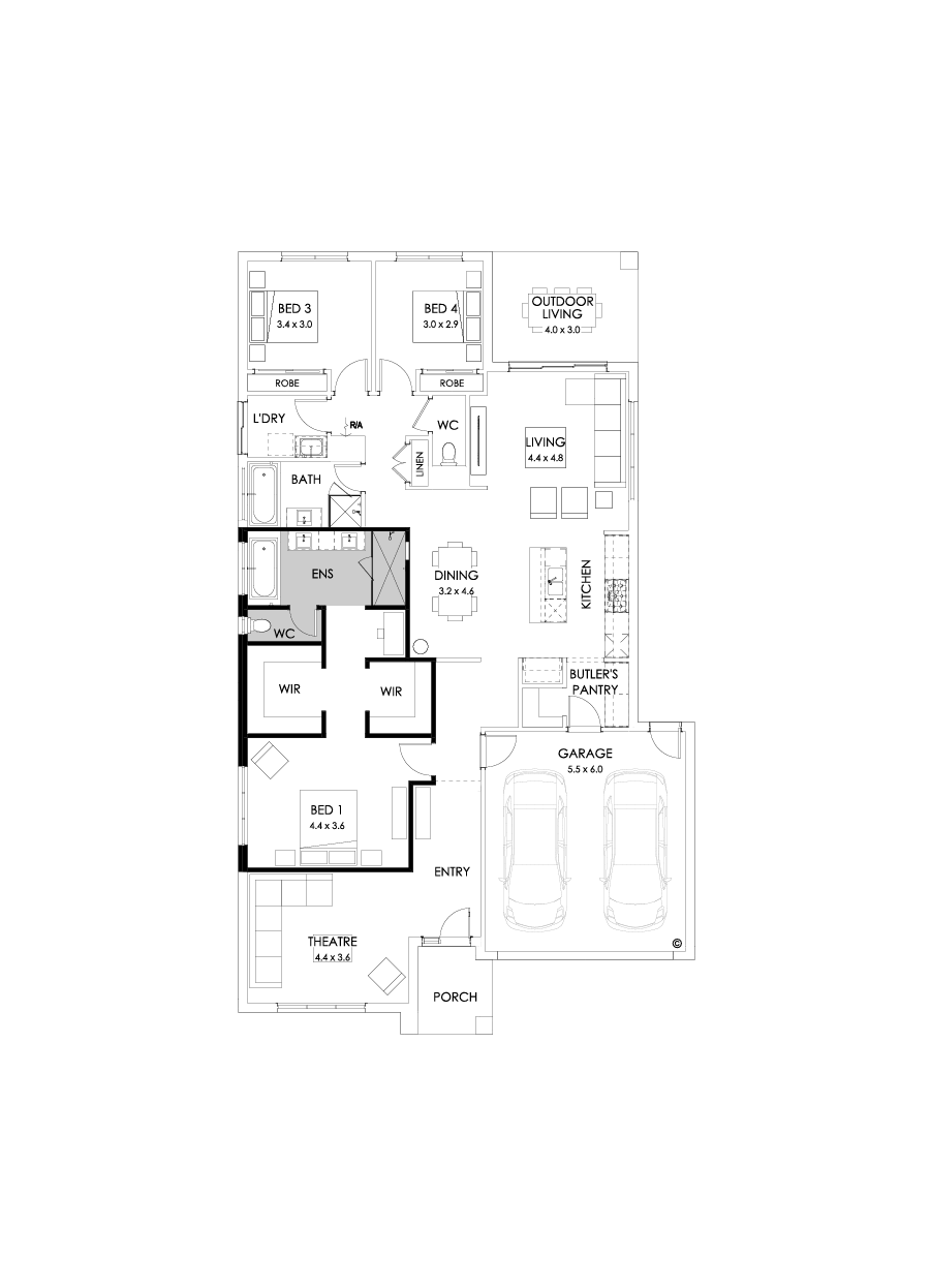 25  Floor Floorplan (3 bedrooms - Flipped)