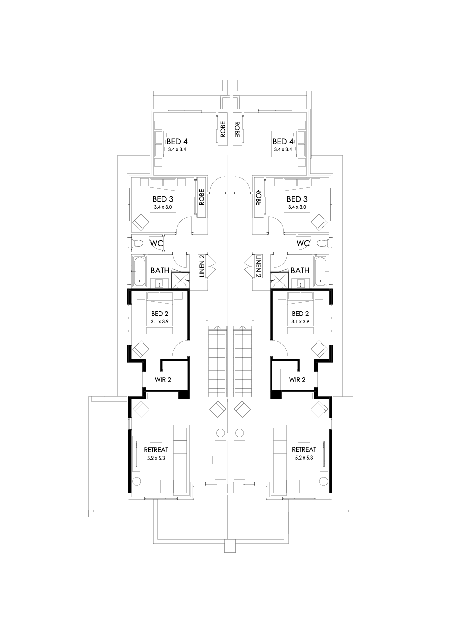28 & 27 First Floor Floorplan (Retreat to front)