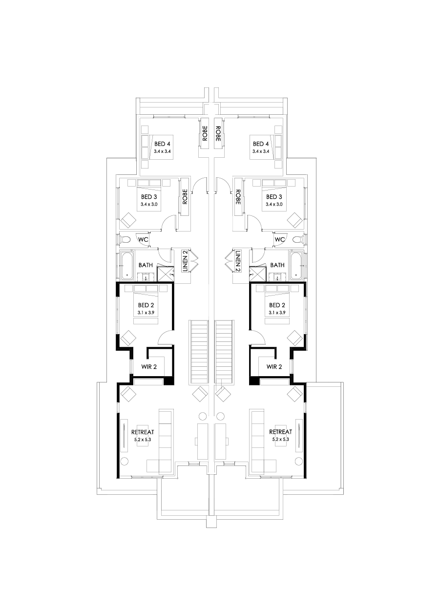 28 & 27 First Floor Floorplan (Retreat to front)