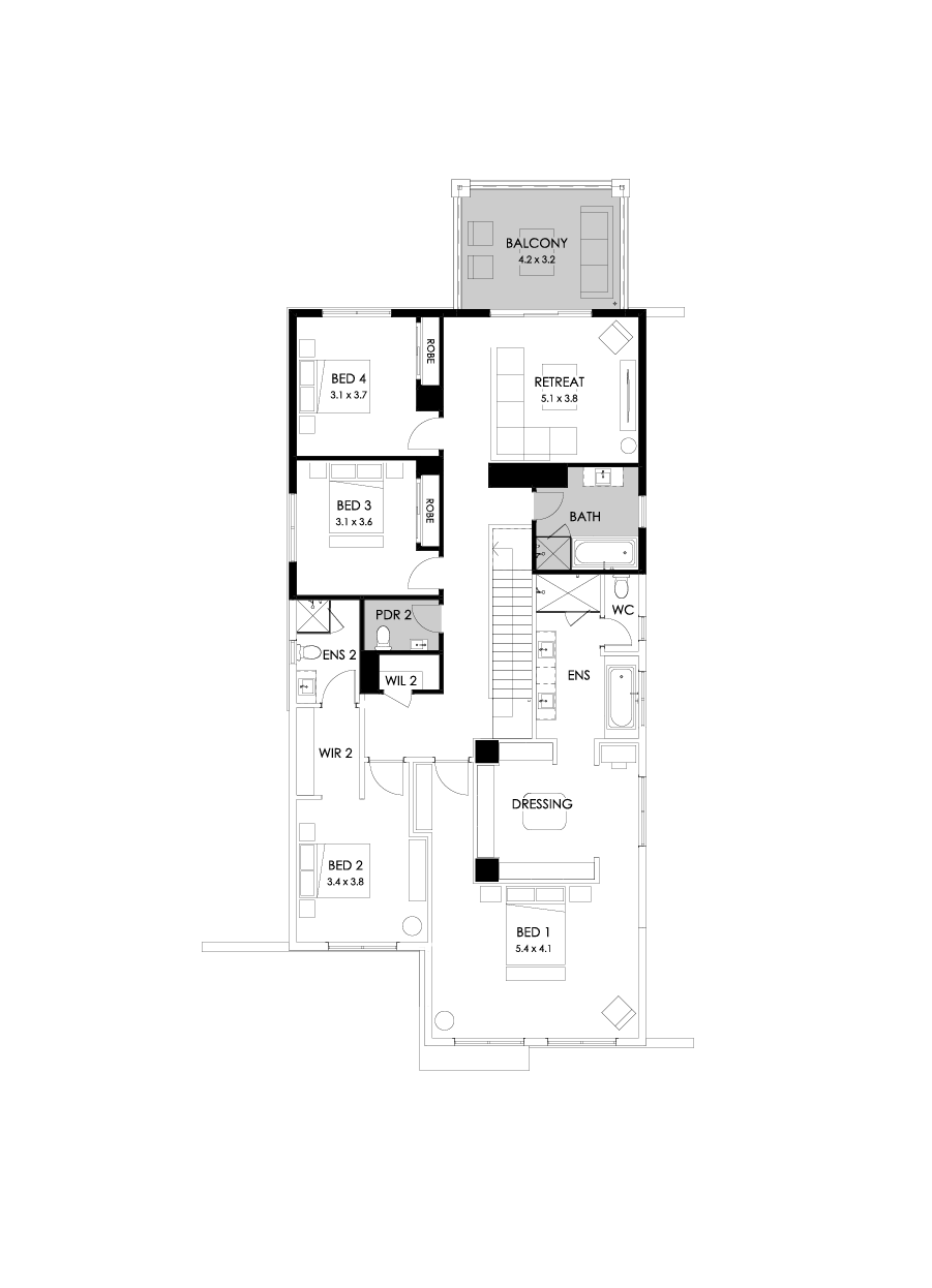 43 First Floor Floorplan (Rear balcony)