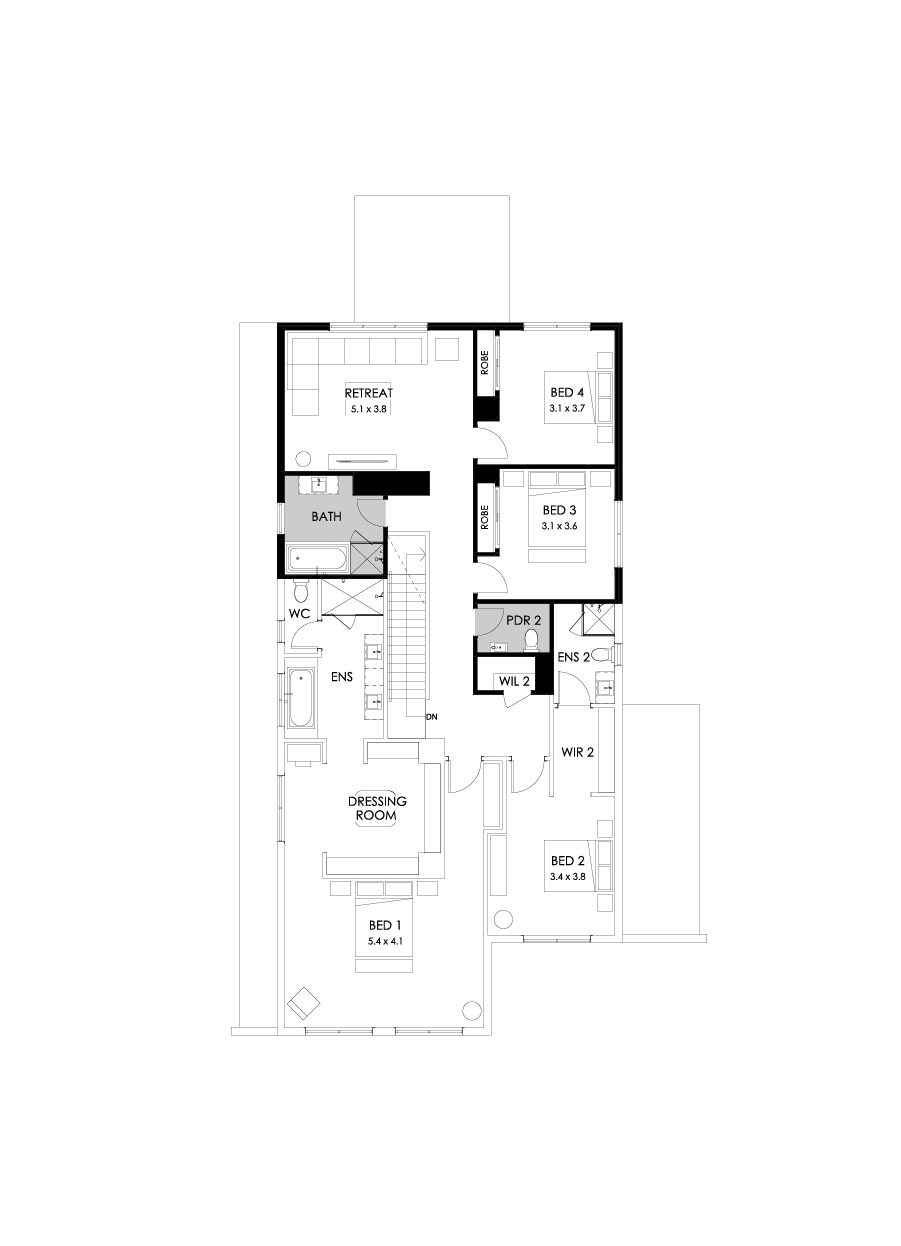 43 First Floor Floorplan (Alternate retreat - Flipped)