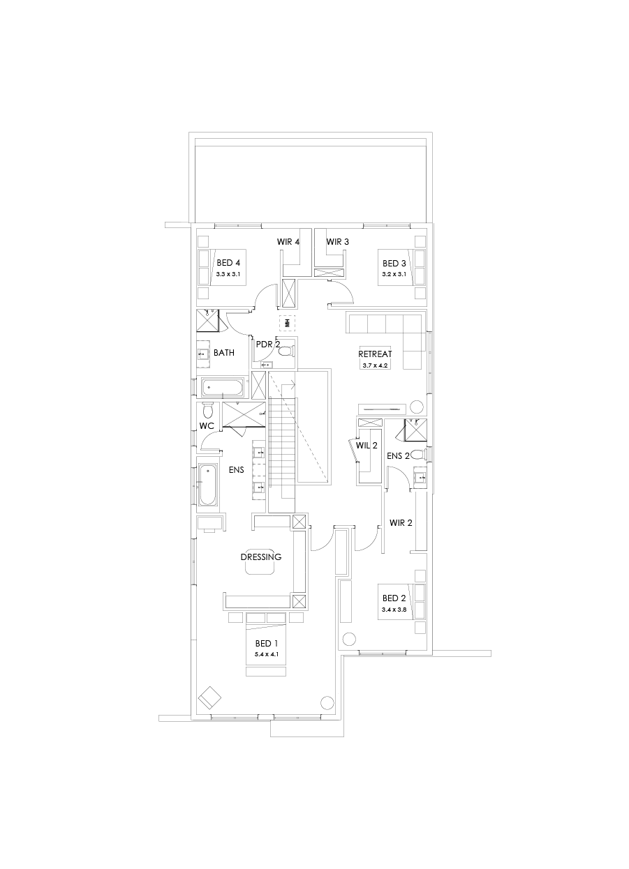 43 First Floor Floorplan (Larger kitchen and dining - Flipped)