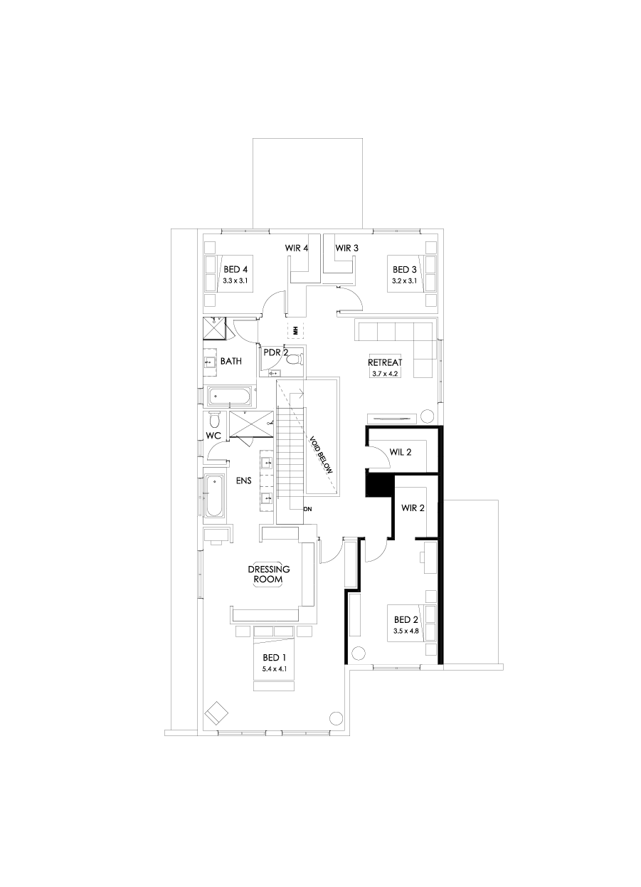 43 First Floor Floorplan (No minor ensuite - Flipped)
