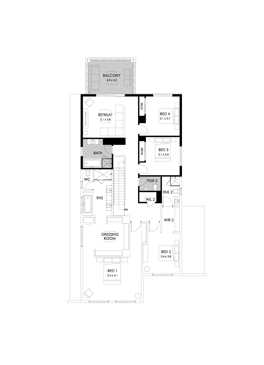 43 First Floor Floorplan (Rear balcony - Flipped)