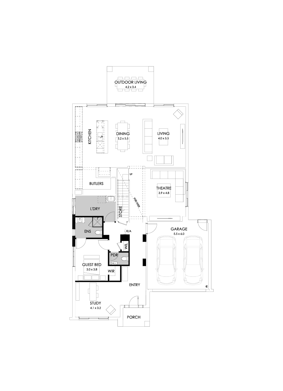 43 Ground Floor Floorplan (Guest bedroom - Flipped)