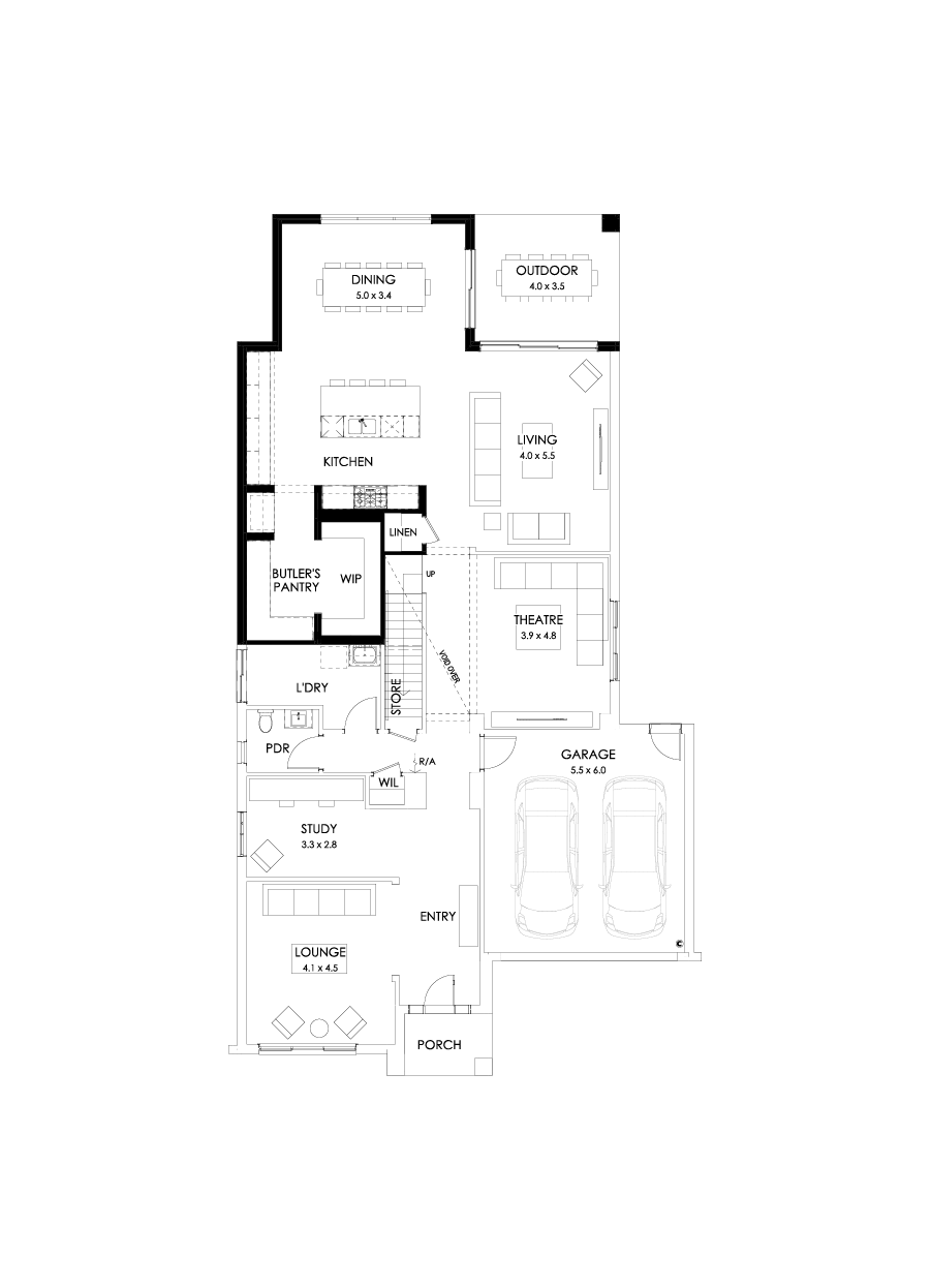 43 Ground Floor Floorplan (Larger kitchen and dining - Flipped)