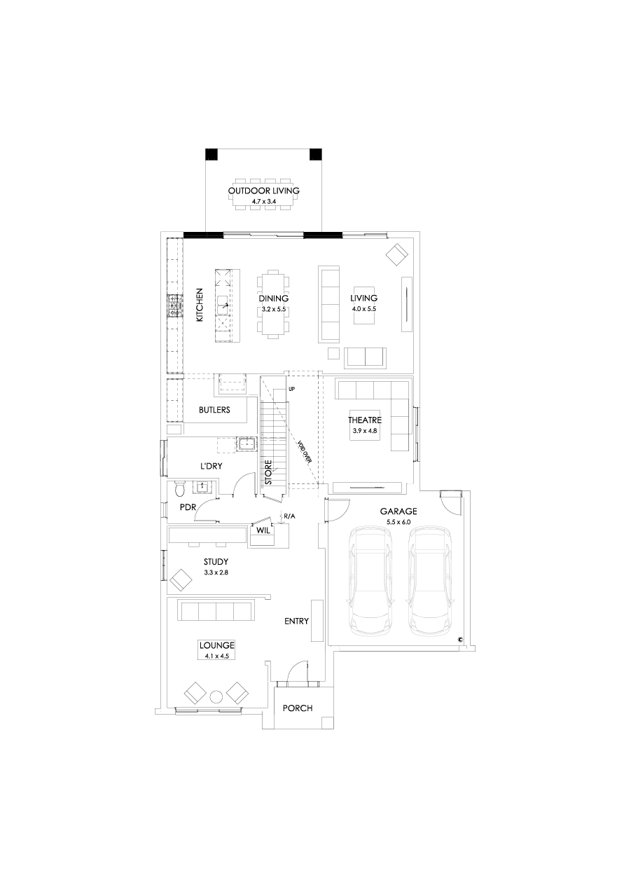 43 Ground Floor Floorplan (Rear balcony - Flipped)