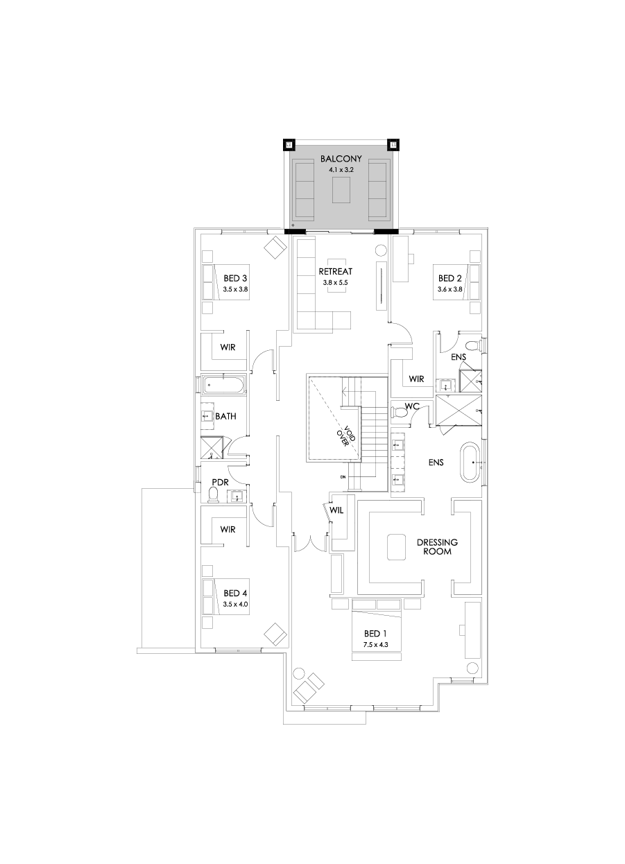 48 First Floor Floorplan (Rear balcony)