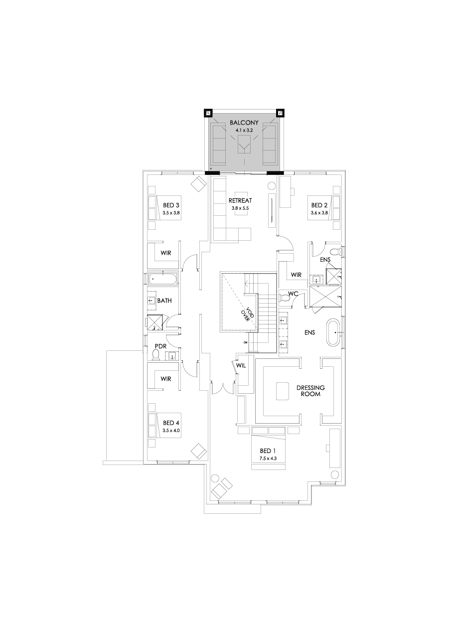 48 First Floor Floorplan (Rear balcony)