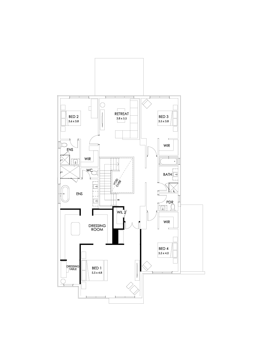 48 First Floor Floorplan (Alternate bed 1 - Flipped)