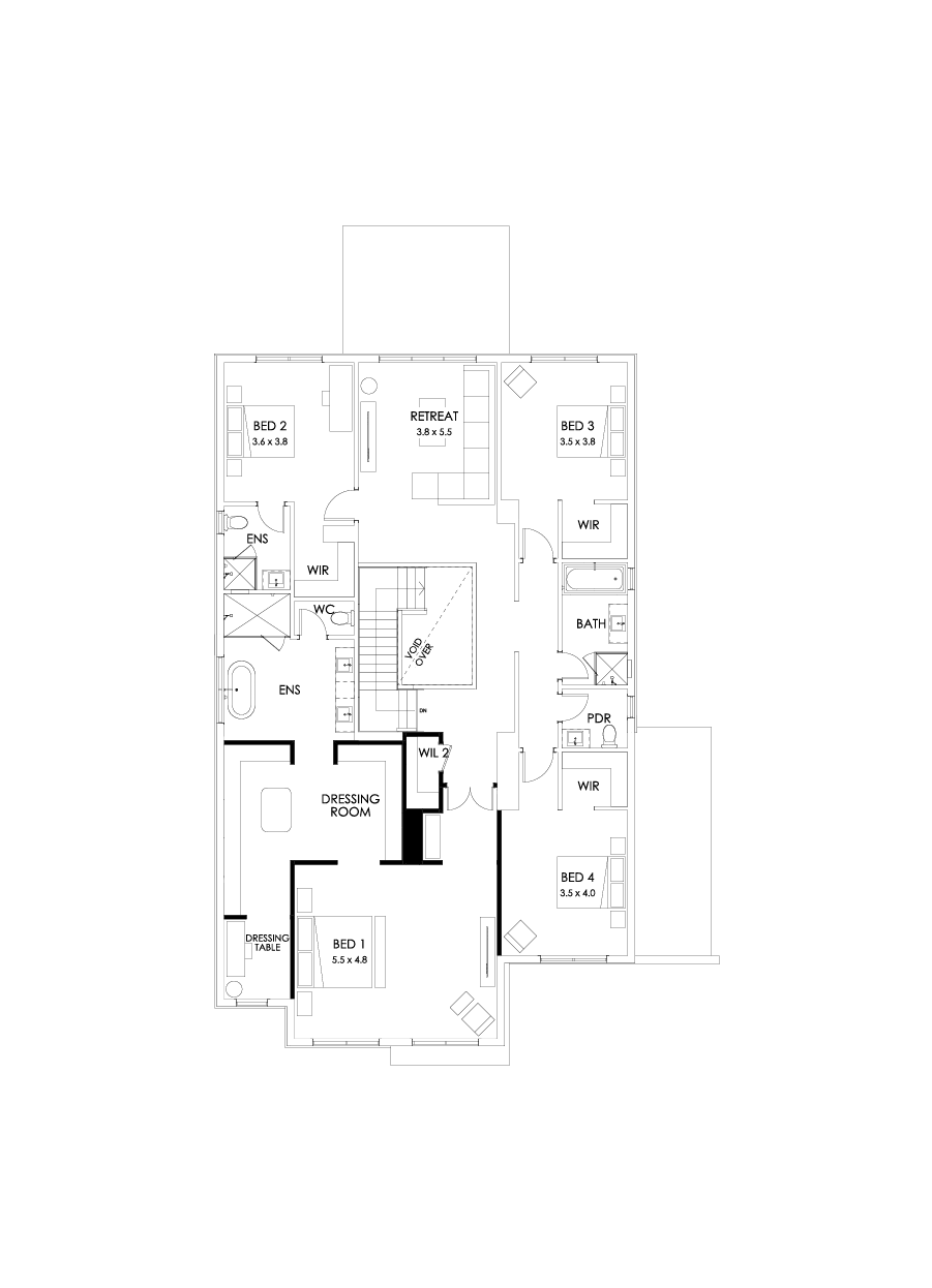 48 First Floor Floorplan (Alternate bed 1 - Flipped)