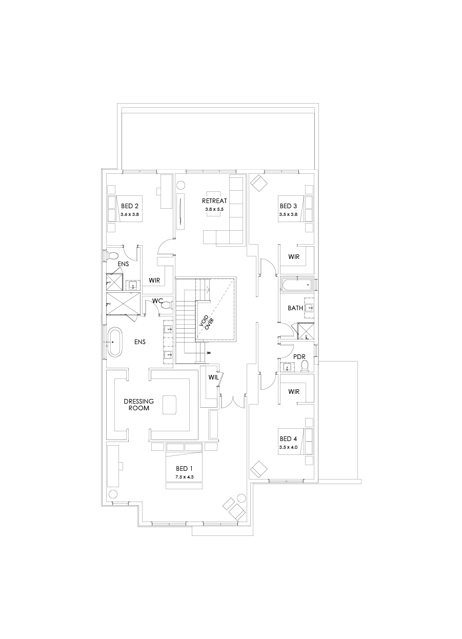 48 First Floor Floorplan (Larger kitchen and dining - Flipped)