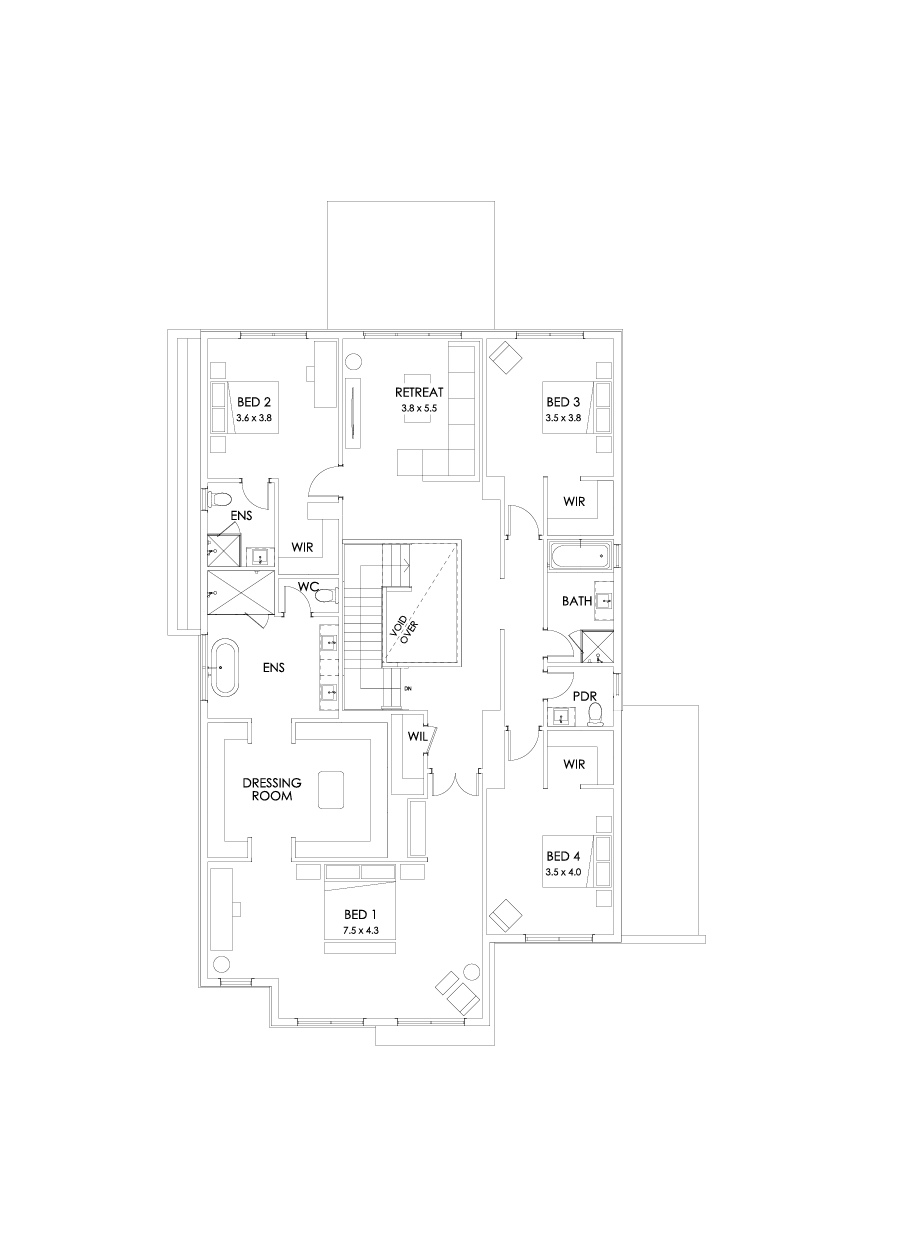 48 First Floor Floorplan (Larger kitchen - Flipped)