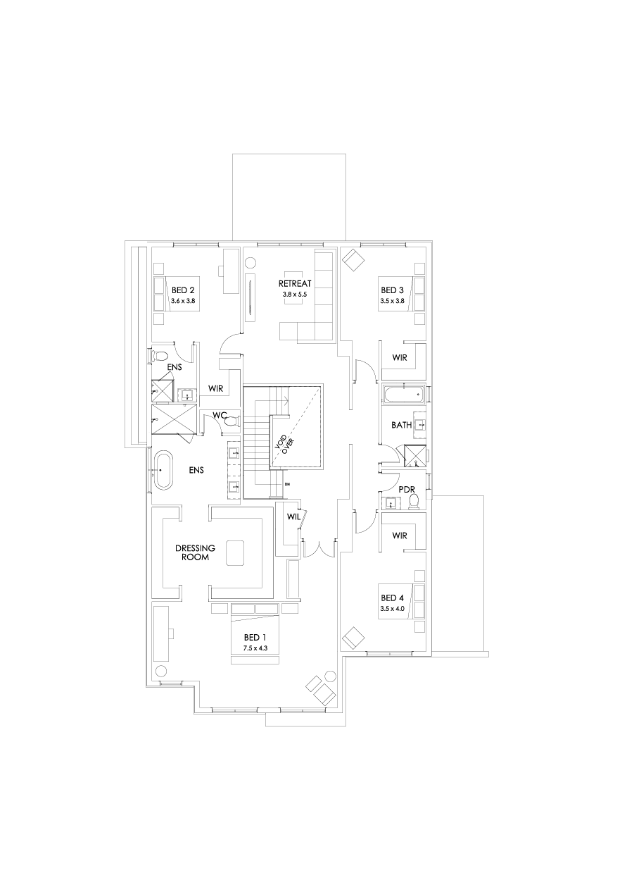 48 First Floor Floorplan (Larger kitchen - Flipped)