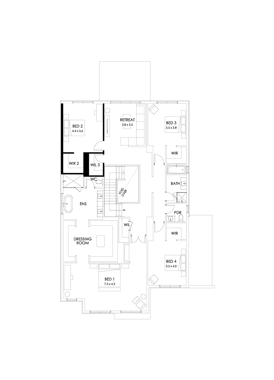 48 First Floor Floorplan (No minor ensuite - Flipped)