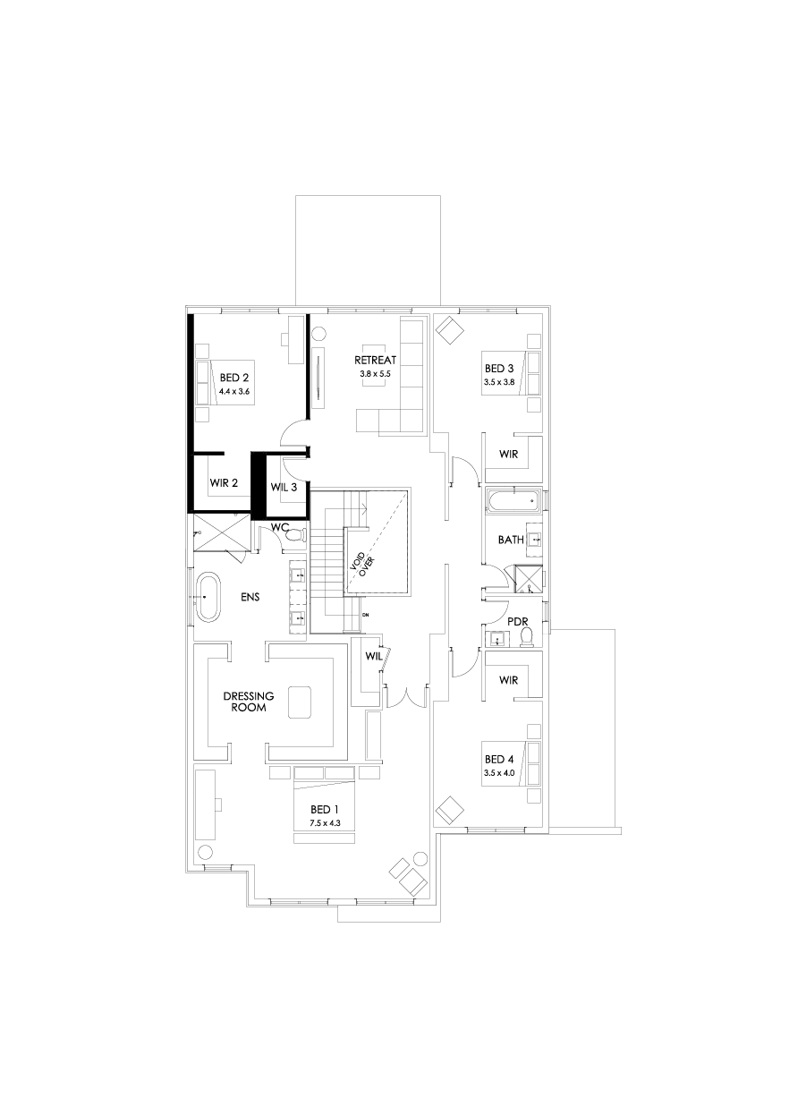 48 First Floor Floorplan (No minor ensuite - Flipped)