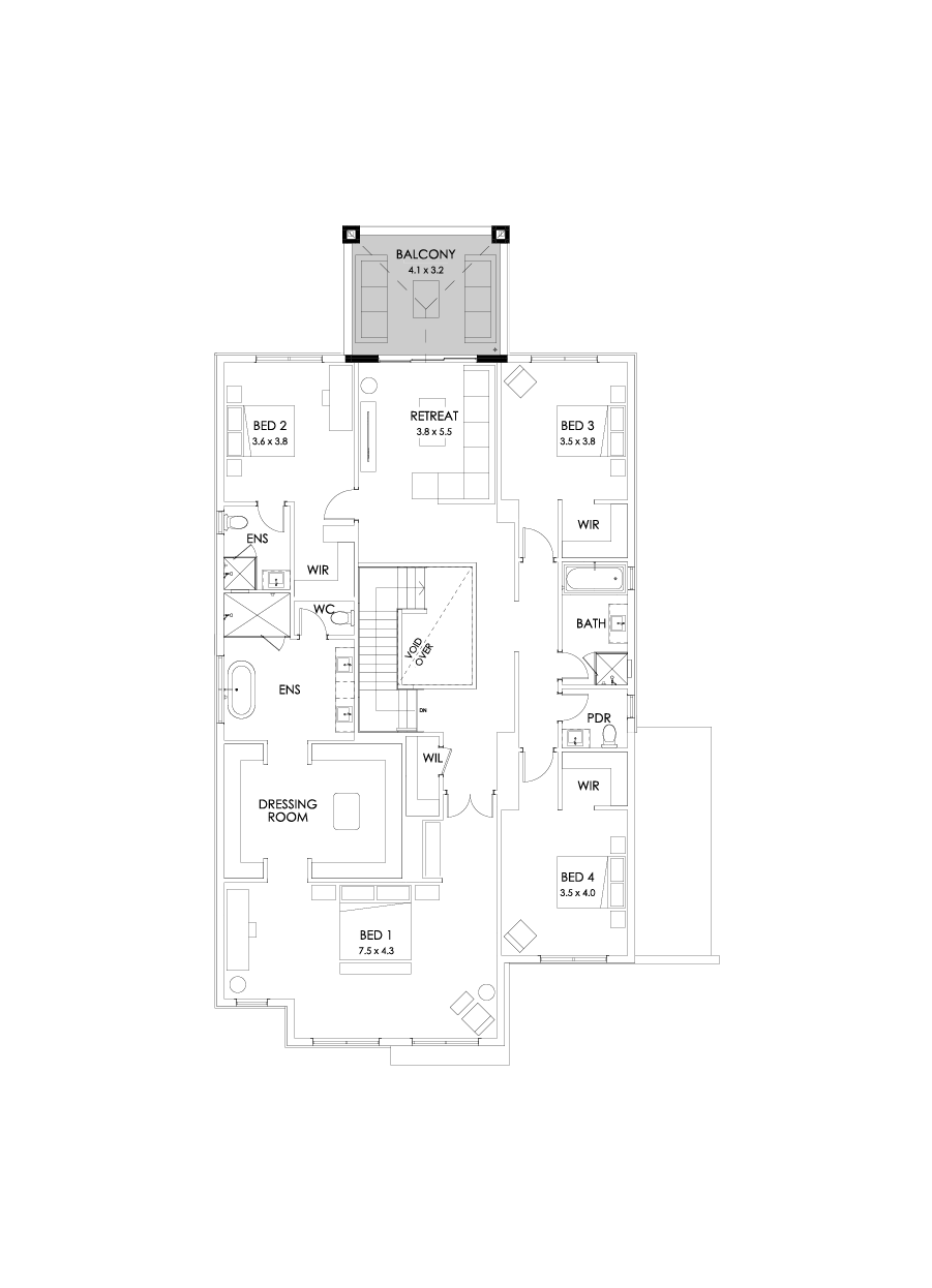 48 First Floor Floorplan (Rear balcony - Flipped)