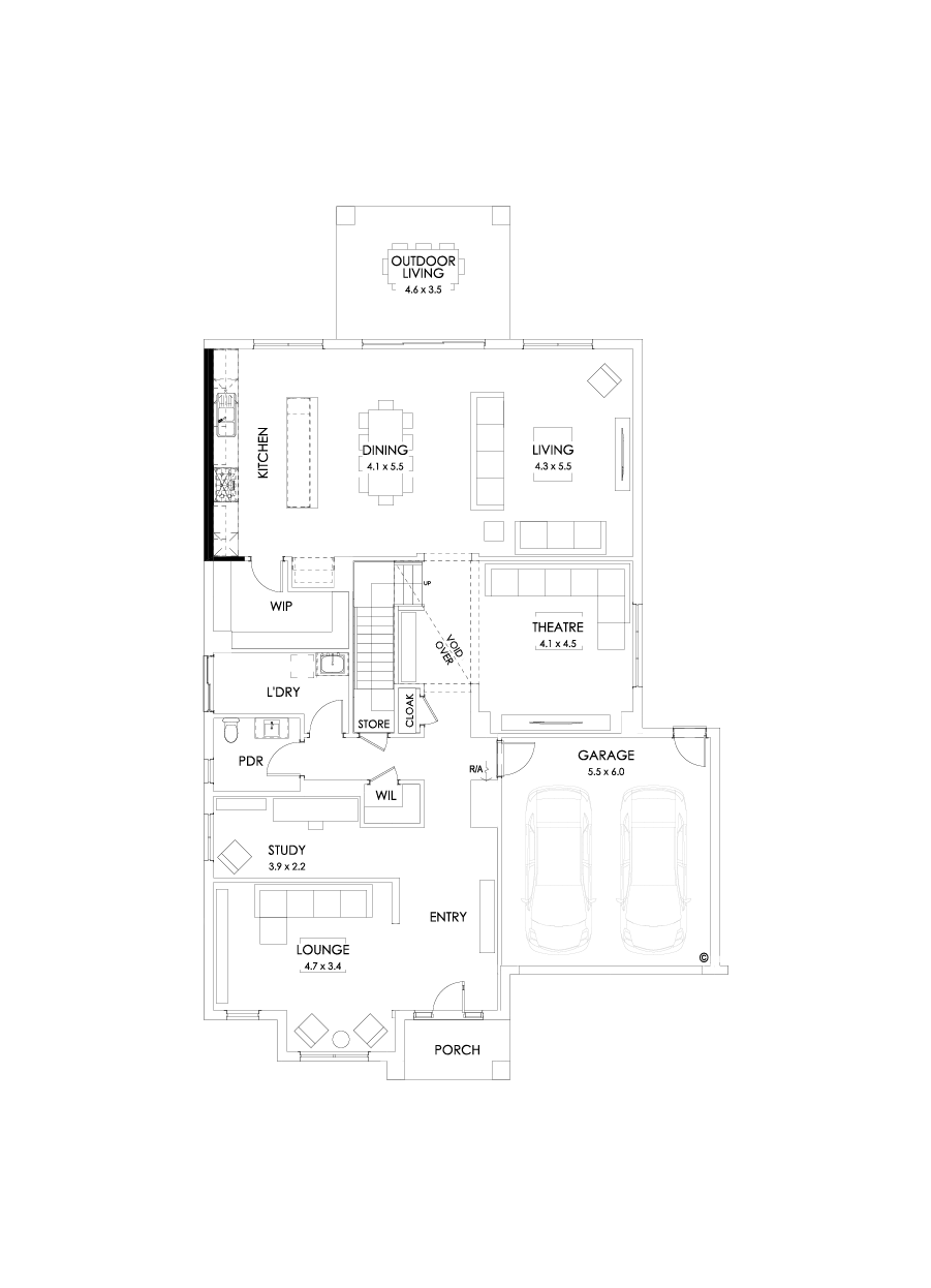 48 Ground Floor Floorplan (Alternate kitchen - Flipped)
