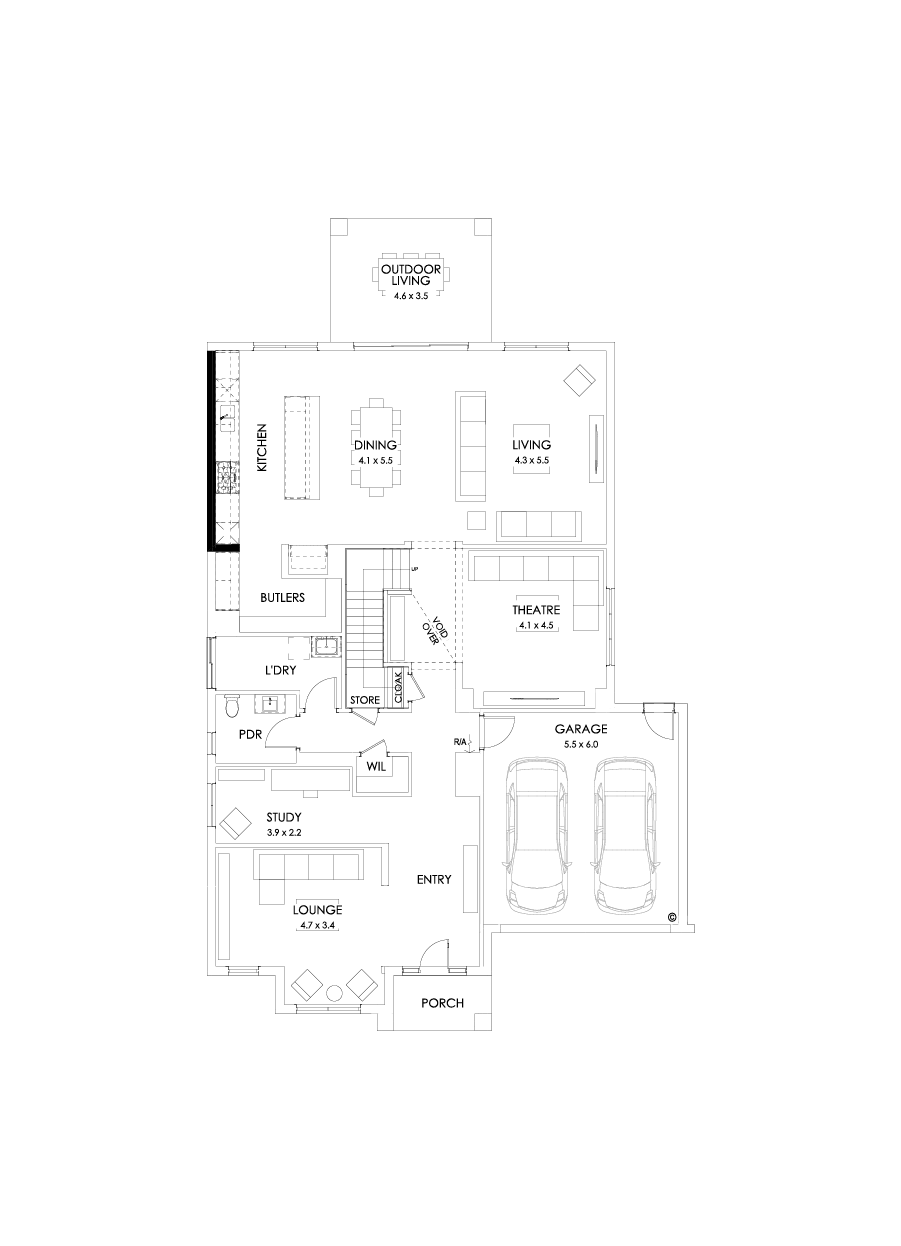 48 Ground Floor Floorplan (Alternate kitchen - Flipped)