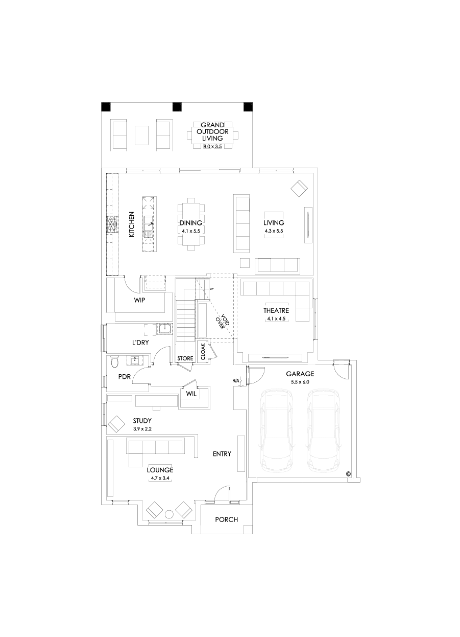 48 Ground Floor Floorplan (Grand outdoor living - Flipped)