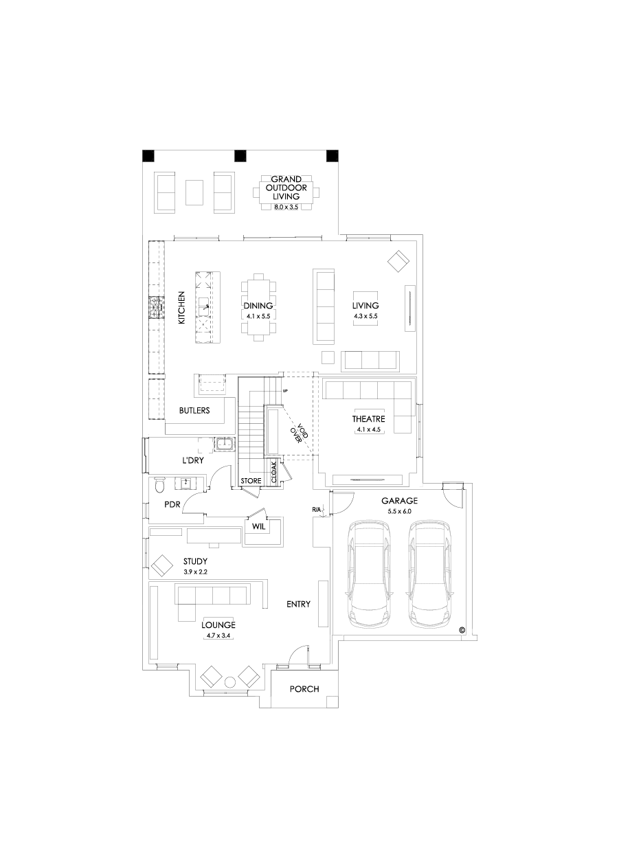 48 Ground Floor Floorplan (Grand outdoor living - Flipped)