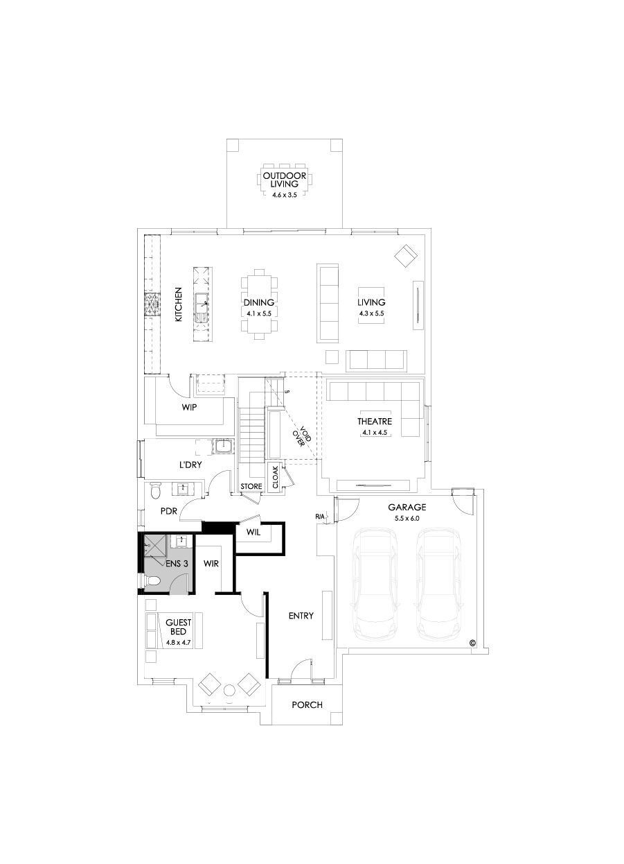 48 Ground Floor Floorplan (Guest bedroom - Flipped)