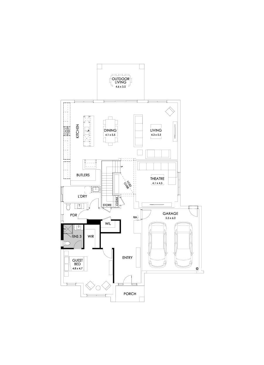 48 Ground Floor Floorplan (Guest bedroom - Flipped)