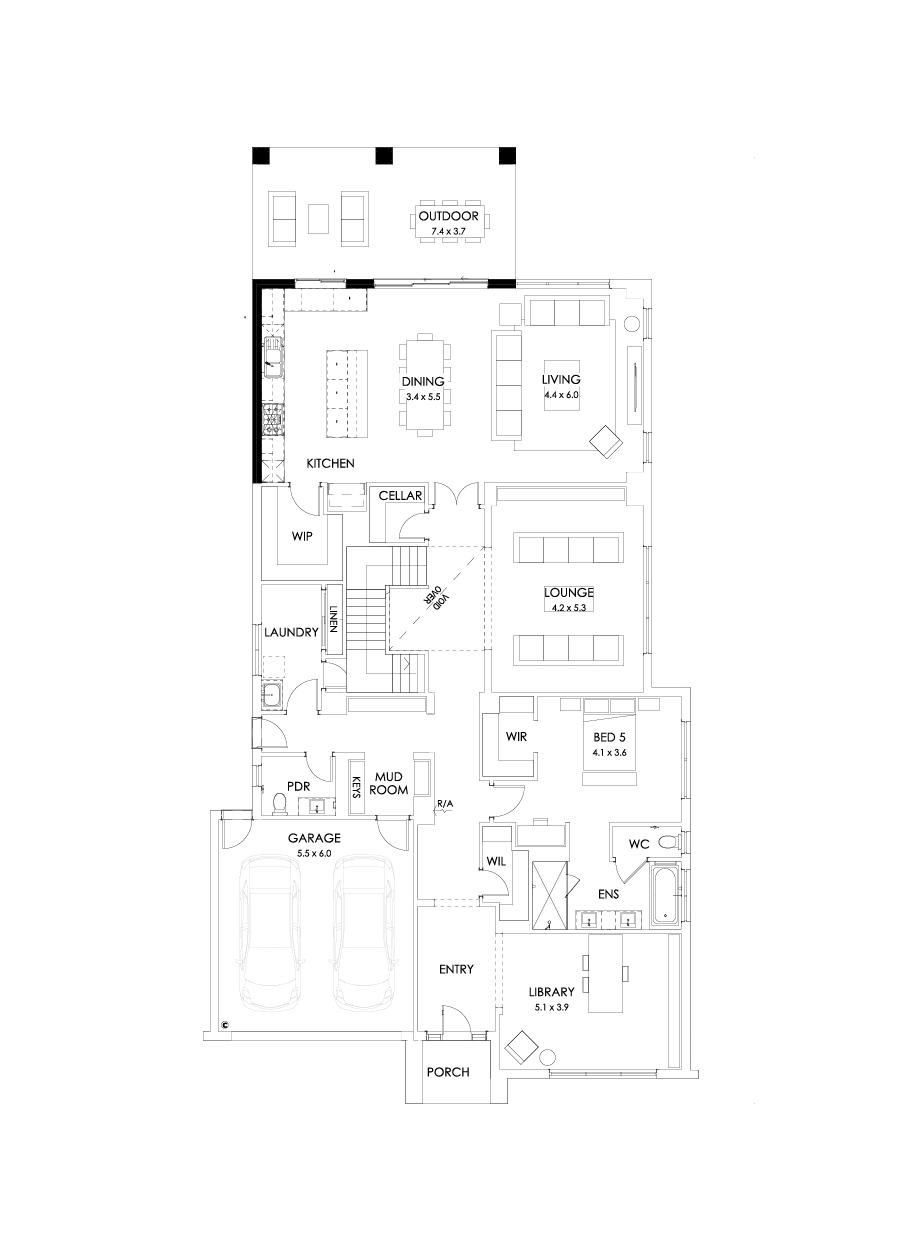 55 Ground Floor Floorplan (Alternate kitchen L-shape)
