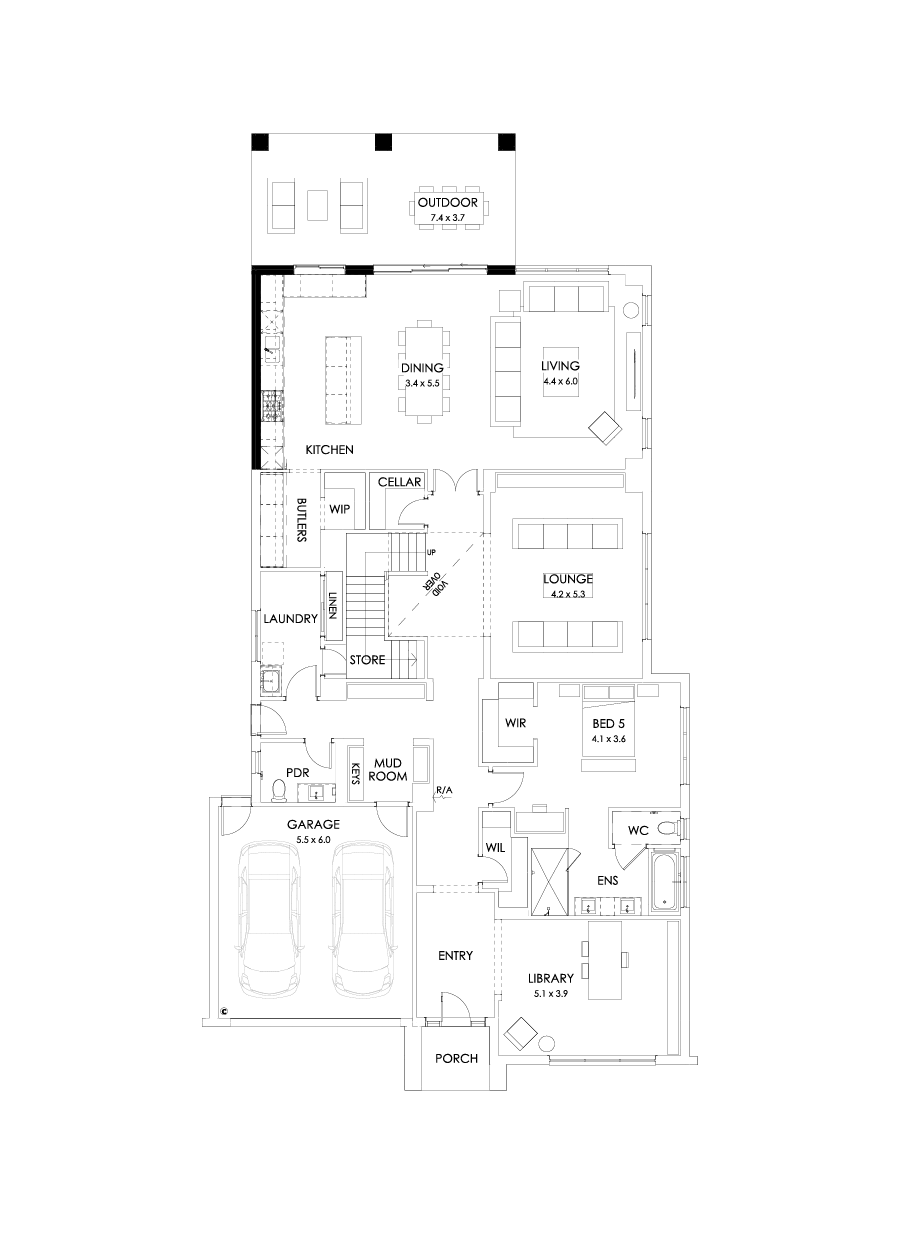 55 Ground Floor Floorplan (Alternate kitchen L-shape)