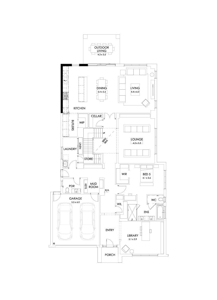 55 Ground Floor Floorplan (Alternate kitchen)