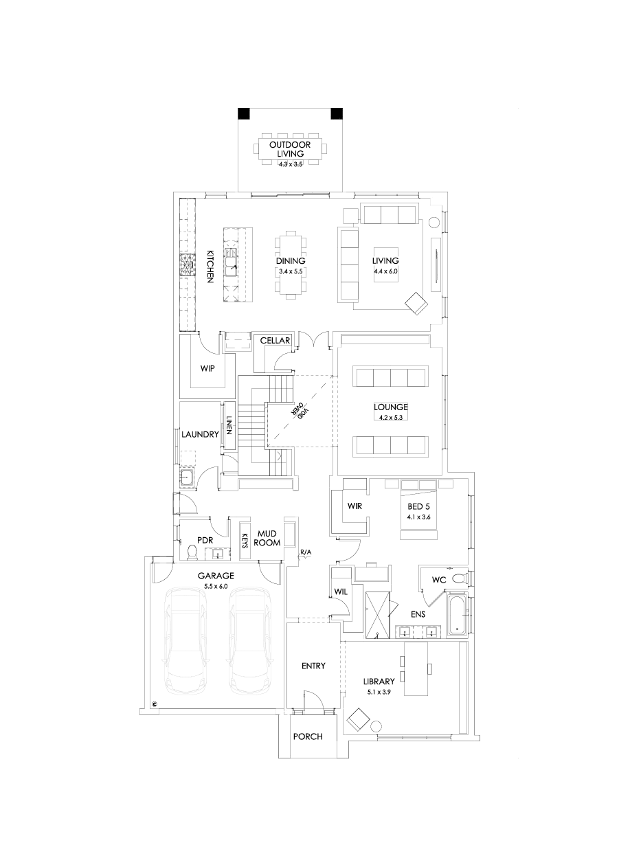 55 Ground Floor Floorplan (Rear balcony)